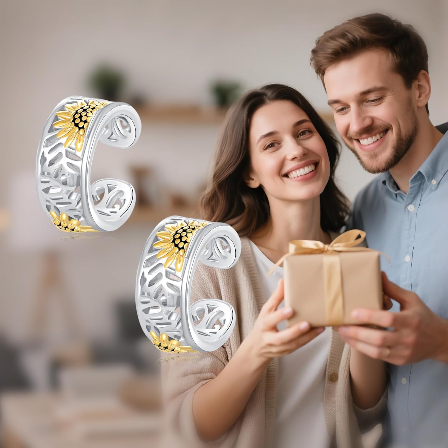 POPLYKE Sunflower Cuff Earrings for Women Sterling Silver Sunflower Cuff Earrings Jewelry Gifts - Image 6