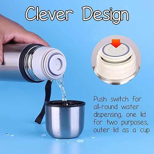 Miniatura 6 de NMM Vaso aislado al vacío de acero inoxidable de 17 onzas con correa, para bebidas frías y calientes, botella de agua reutilizable de doble pared a