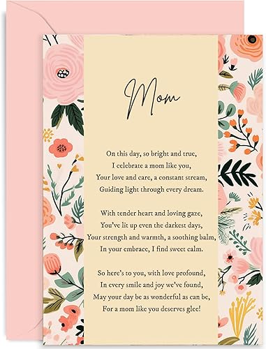 Old English Co. - Tarjeta de cumpleaños para mamá, tarjeta de cumpleaños femenina para ella, poema de mamá, tarjeta tradicional floral, tarjeta de