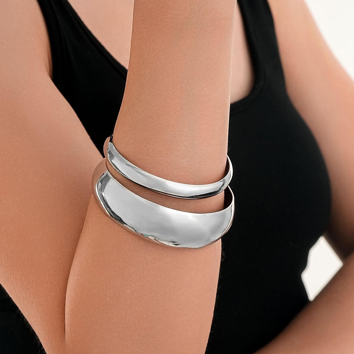 Chunky Gold Bangles for Women Minimalist Wide Wrist Cuff Bracelets Trendy Stackable Chunky Gold Bracelets Jewelry for Women - Image 7