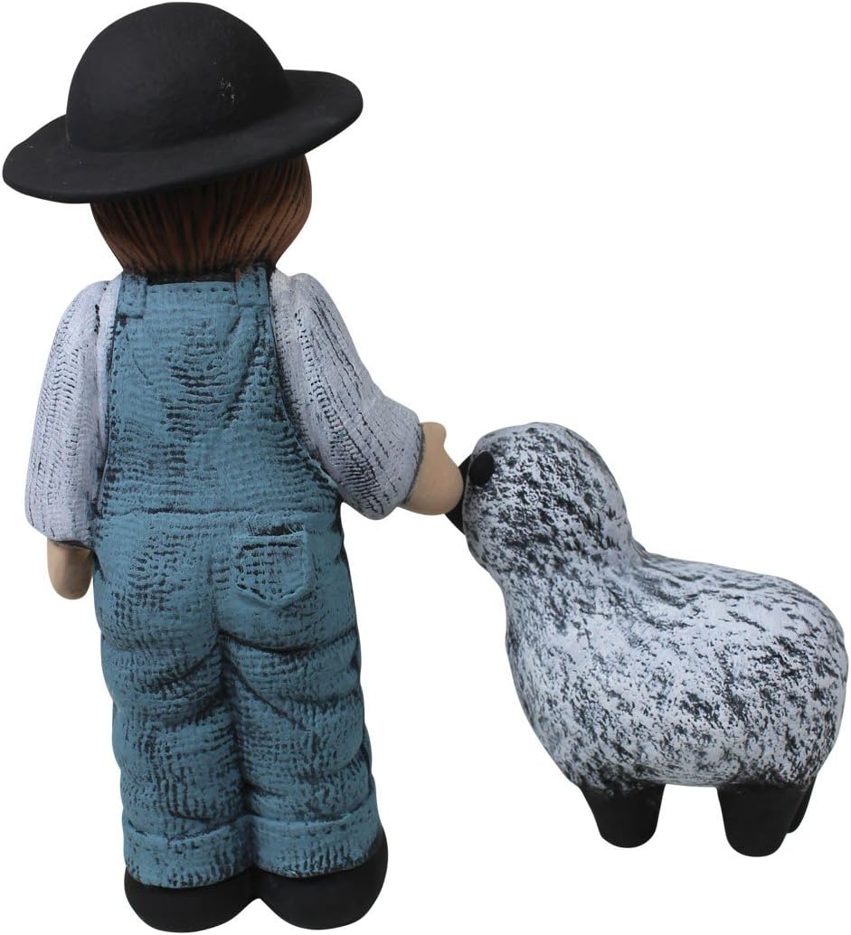 Boy and Sheep Figurine Blue Ceramic 8 3/4" H | Renovator's Supply