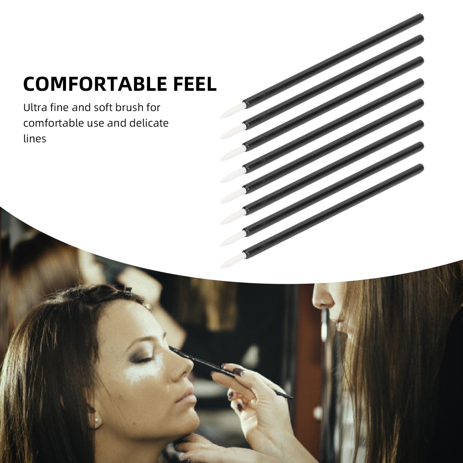 100PCS Black Eye Liner Wands, Fine Brush Hair for Makeup Application, Cosmetic Eye Wands for Eyeliners, Great for Artists in Studios, with Container