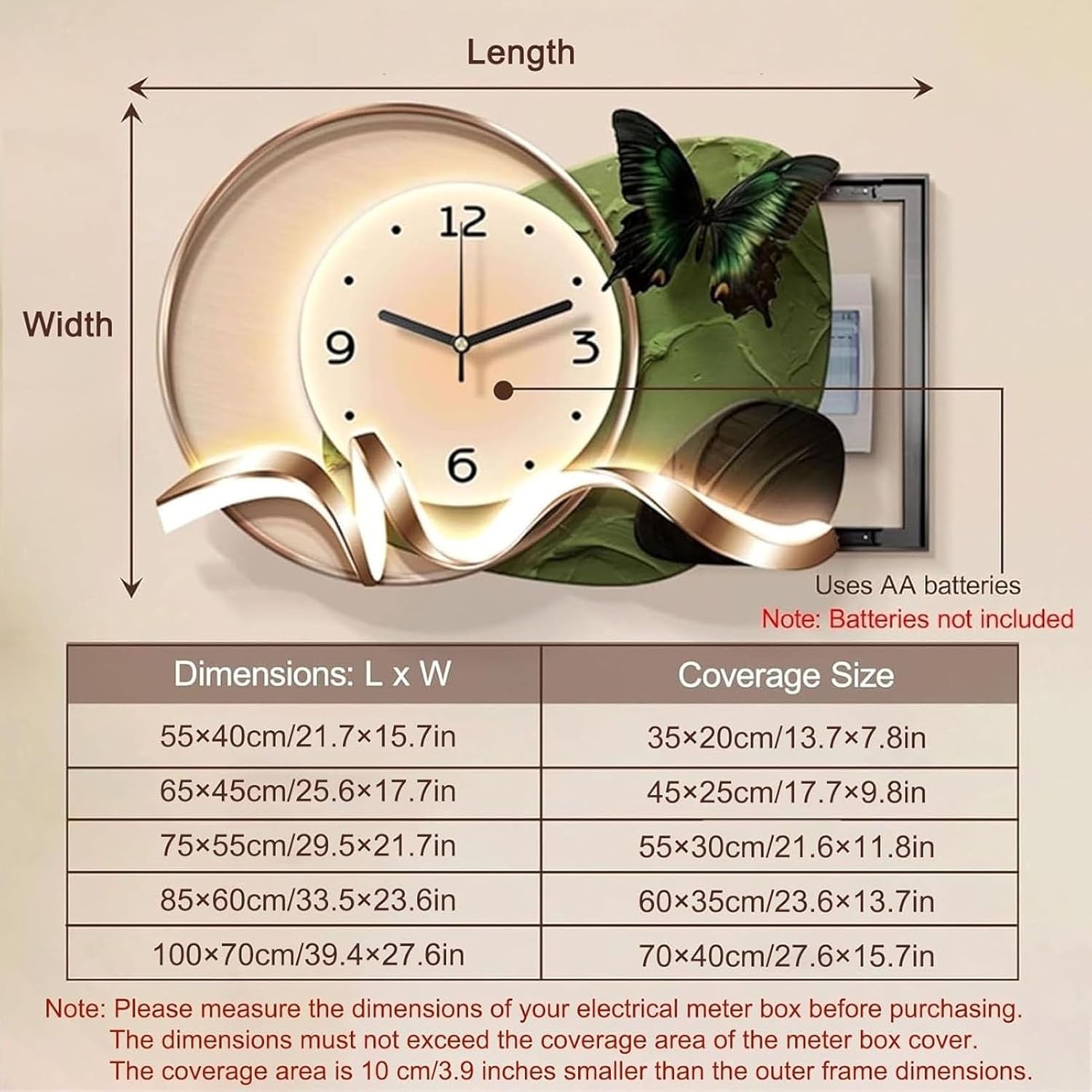 Electrical Panel Cover with Silent Wall Clock, Wall Mounted Sliding Decorative Fuse Box Covers, Hide Breaker Box Electricity Meter Cover Cabinet for Home Decoration(Color 3,26x18in/65x45cm)