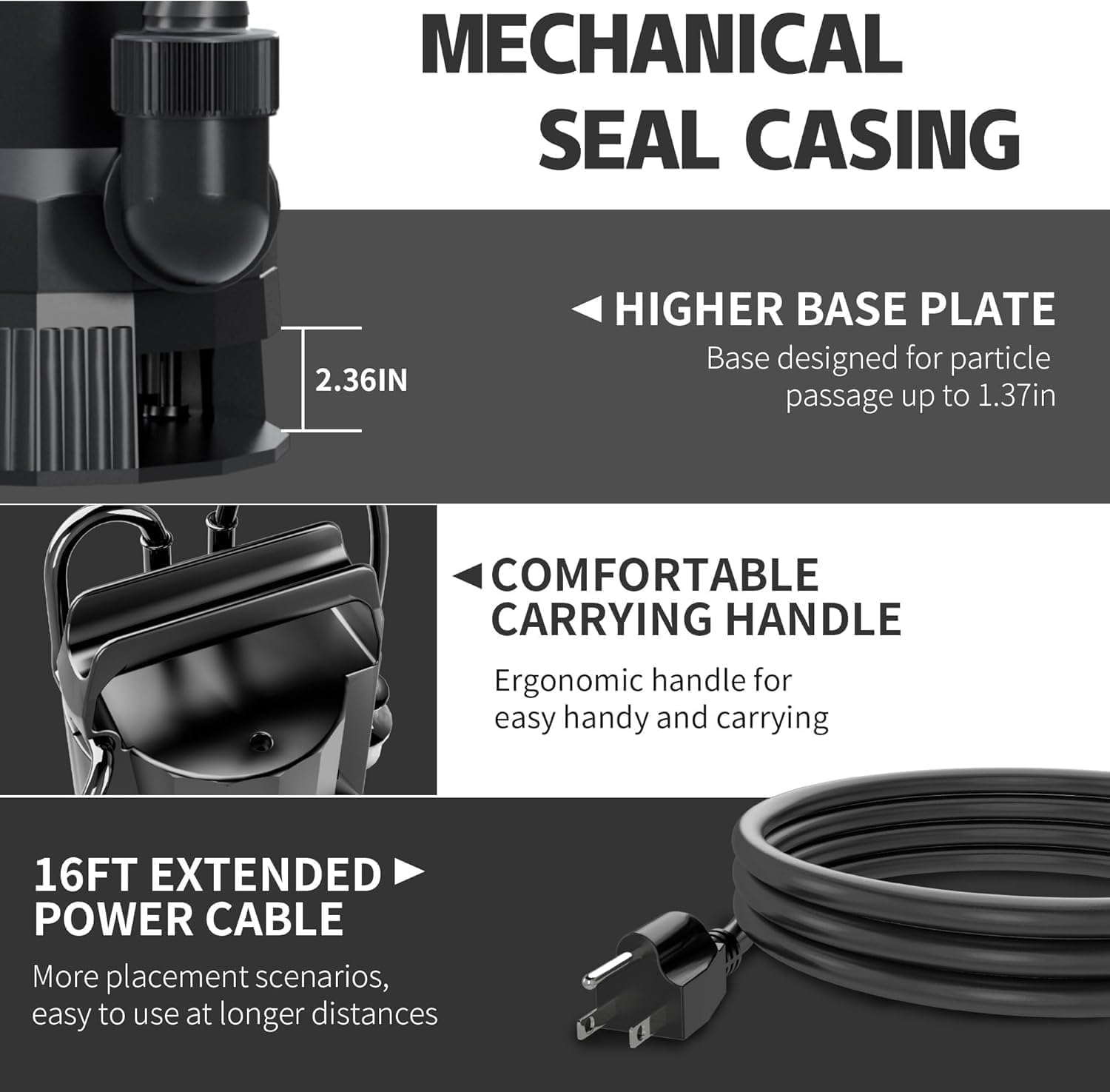 LANCHEZ 1.6HP 6000GPH Sump Pump, Portable Submersible Water Pump with Float Switch, High Flow Water Removal for Pool Draining Hot Tub Basement Garden with 16ft Power Cord, Auto