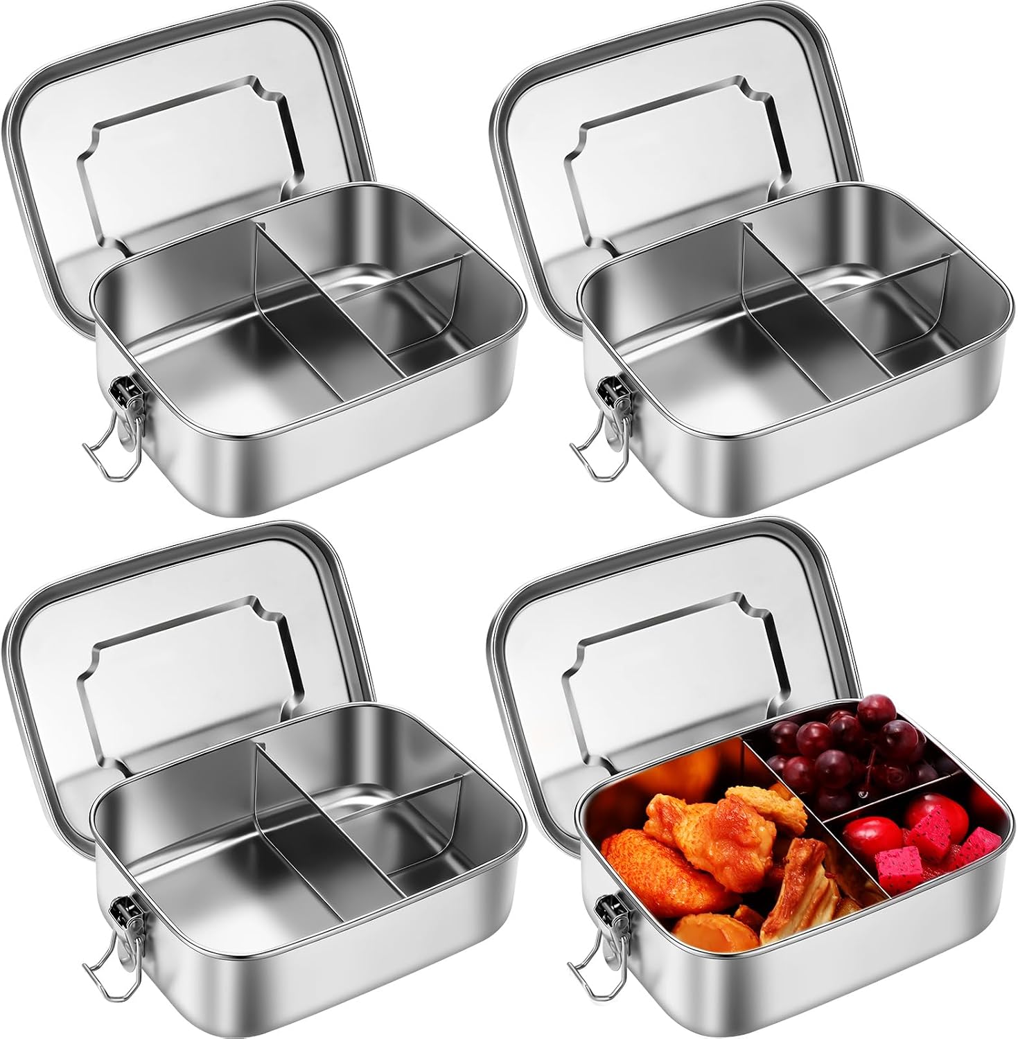Funnymoom 4 Pcs 40 oz Stainless Steel Bento Lunch Box, 3 Compartment