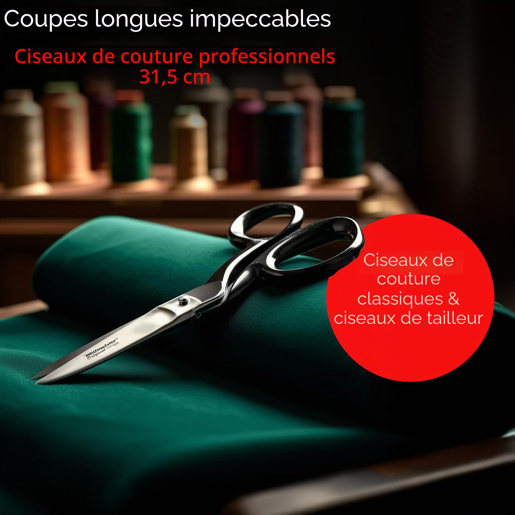 Solingen Ciseaux de couture professionnels en acier inoxydable 30,5 cm - Particulièrement adaptés pour couper avec précision les tissus - Ciseaux textiles pour tissus, jeans et cuir