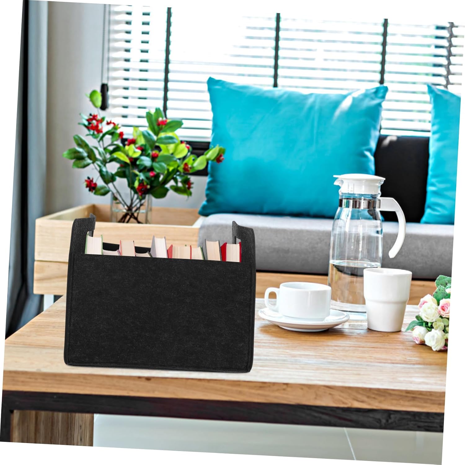Luxshiny Elegant Felt Baskets Handles Storage Bin for Books Magazines Office Home