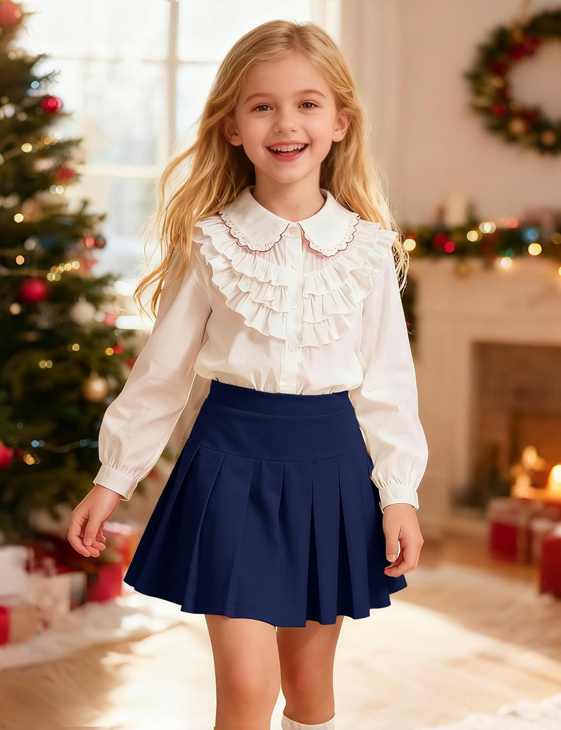 Girls Uniform Skirts Pleated Uniform Tennis Skort with Pockets for Toddler Girl 2-12 Years - Image 6