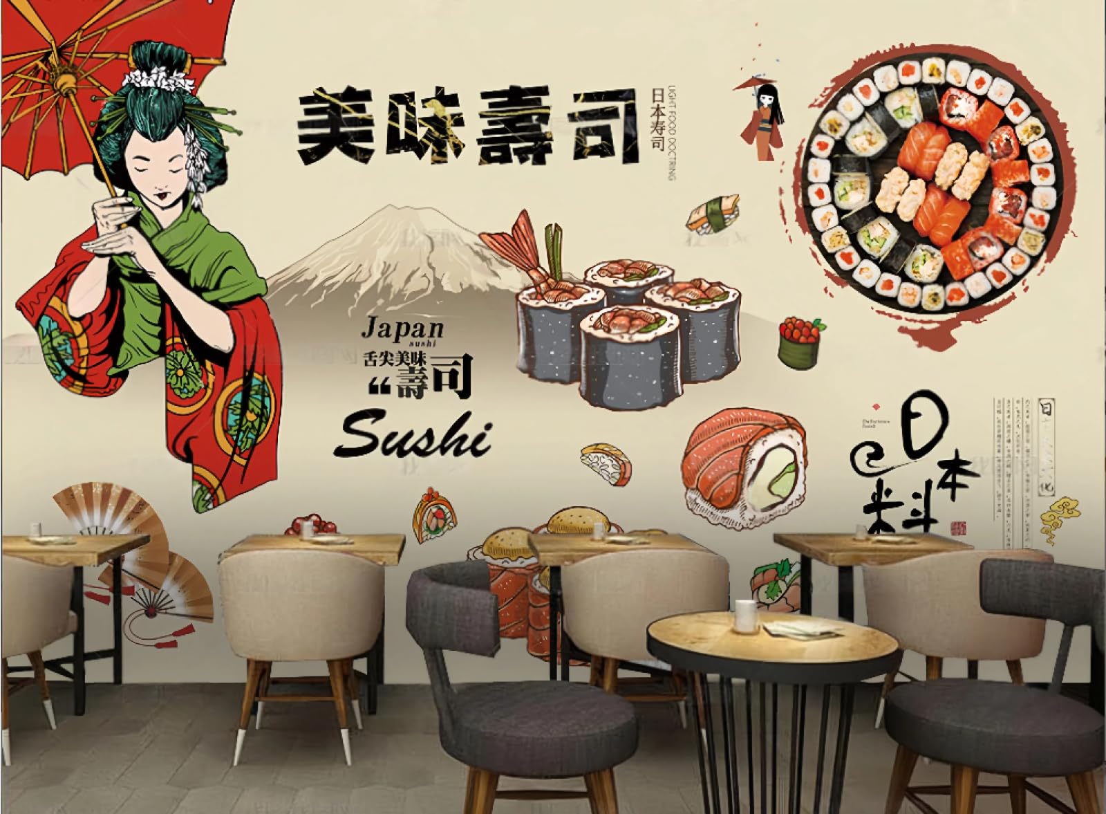 Ręcznie tapeta, pyszna dekoracja restauracji sushi, fototapeta restauracji kawiarnianej 3D, 300x210cm