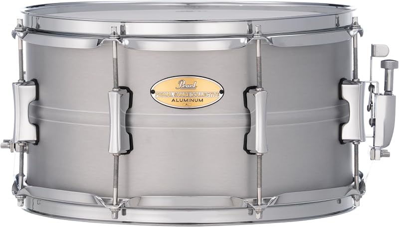 Pearl Primal Snare Collective 13"x7" Aluminum Snare Drum with Beaded 1mm Shell, Brushed Finish, 2.3mm Triple-Flanged Hoops, Dual Tension lugs, and deluxe strainer.
