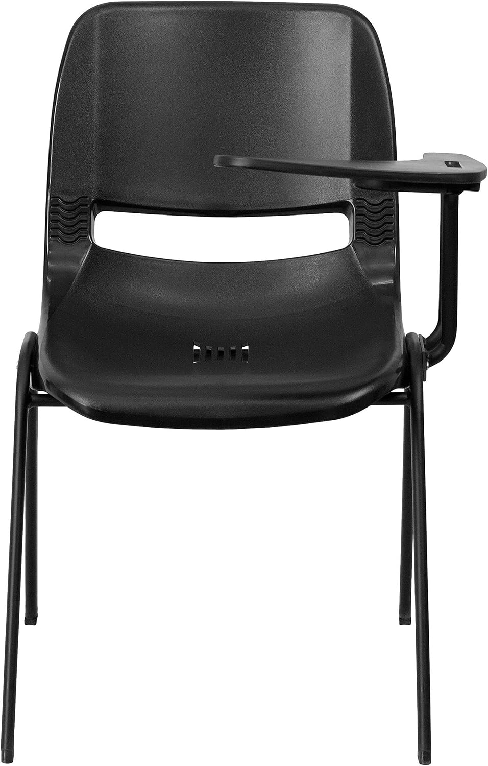 BOWERY HILL Classroom Chair with Left Arm Tablet, Black Finish, Ergonomic Plastic Back and Seat, Metal Powder-Coated Sled Base, Compact Design for Office, Training Room or Study Space, 32" H x 23" W