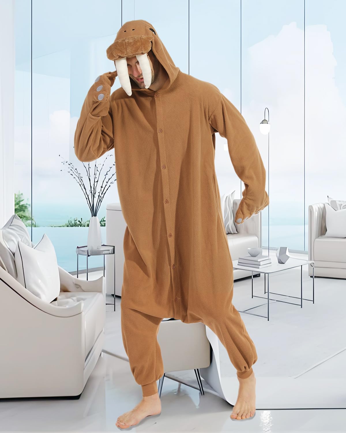 Laahoem Pijama de morsa animal adecuado para adultos, pantalones y sombreros, ropa de hombre y mujer, pijama de rol