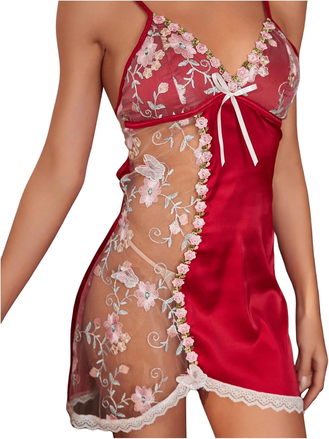 Essent Women's Two-Tone Floral Lace Chemise, Women's Two-Tone Chemise, Sheer Mesh Lace Babydoll with Satin Trim, Sexy Lingerie for Honeymoon Gift Anniversary Romantic Evening (XL) - Image 5