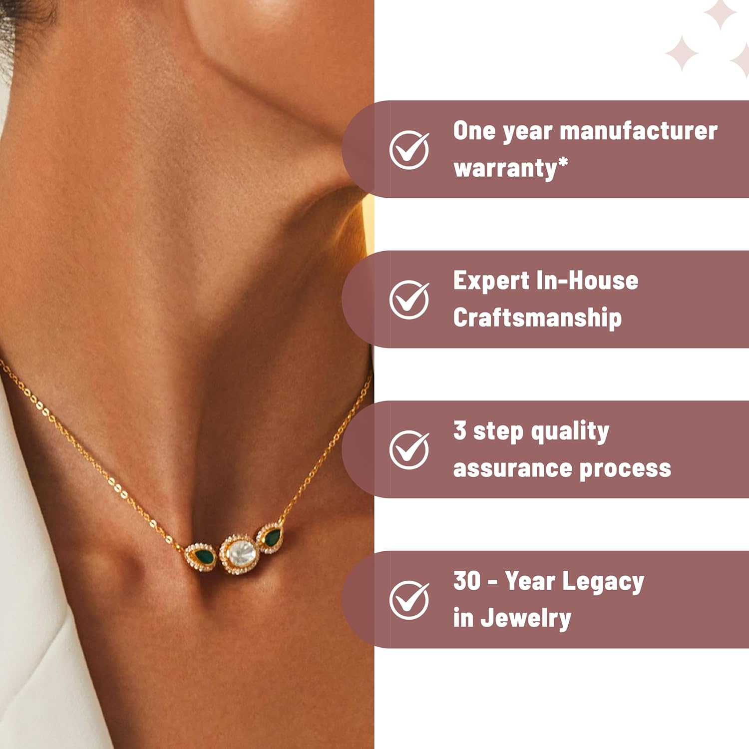 TARINIKA Mystic Green Moissanite Silver Necklace for Women, 925 Sterling Silver with Yellow Gold Plating, CZ Halo & Pear Cut Green Gemstones, Elegant Jewelry with Hook & Link Closure - Image 5