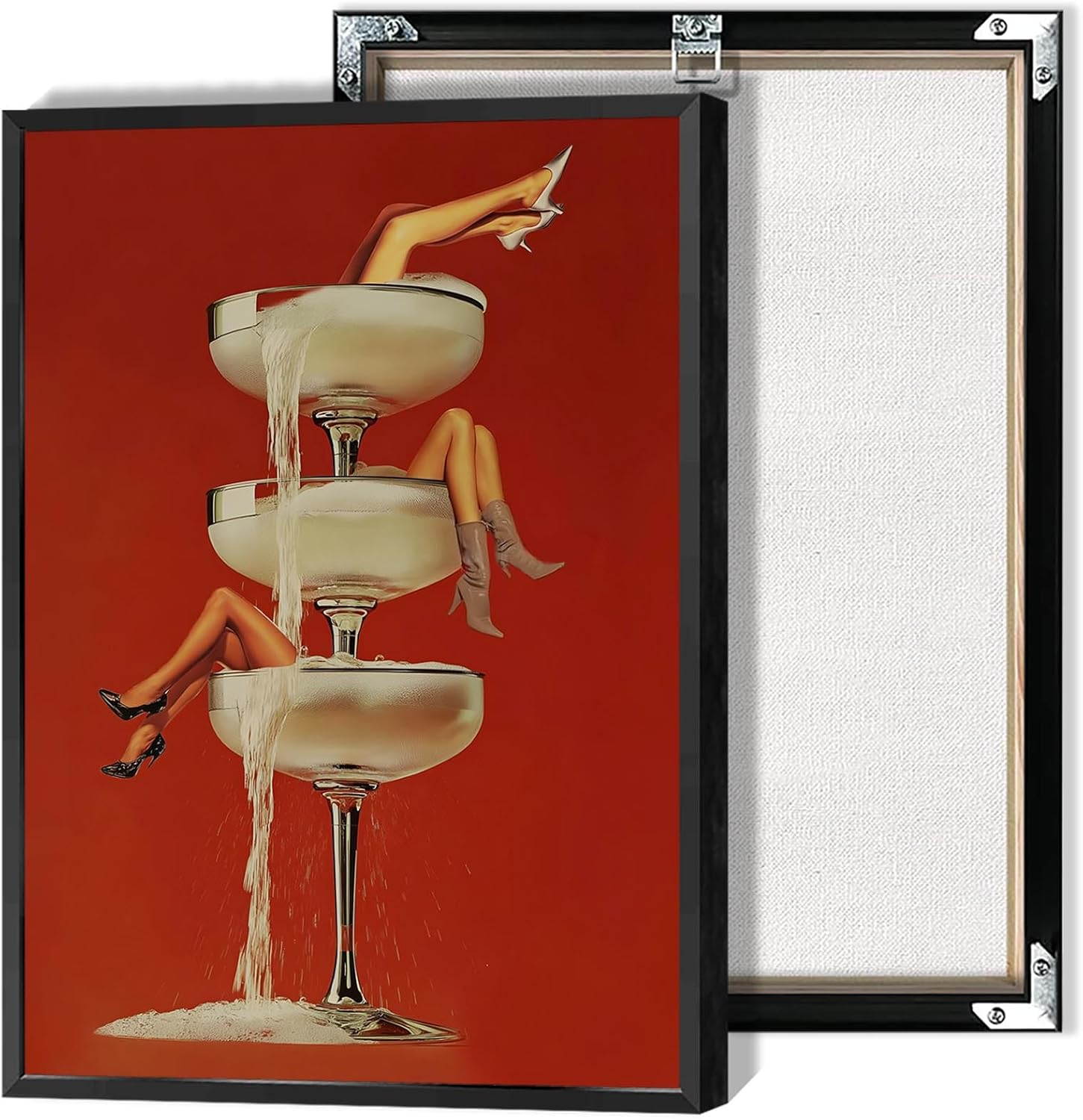 Vintage Cocktail Canvas Wall Art Woman Lying In The Cocktail Poster Funny Feminist Abstract Creativity Drinking Wine Prints Painting For Living Room Bedroom Apartment Wall Decor 12x16in Framed