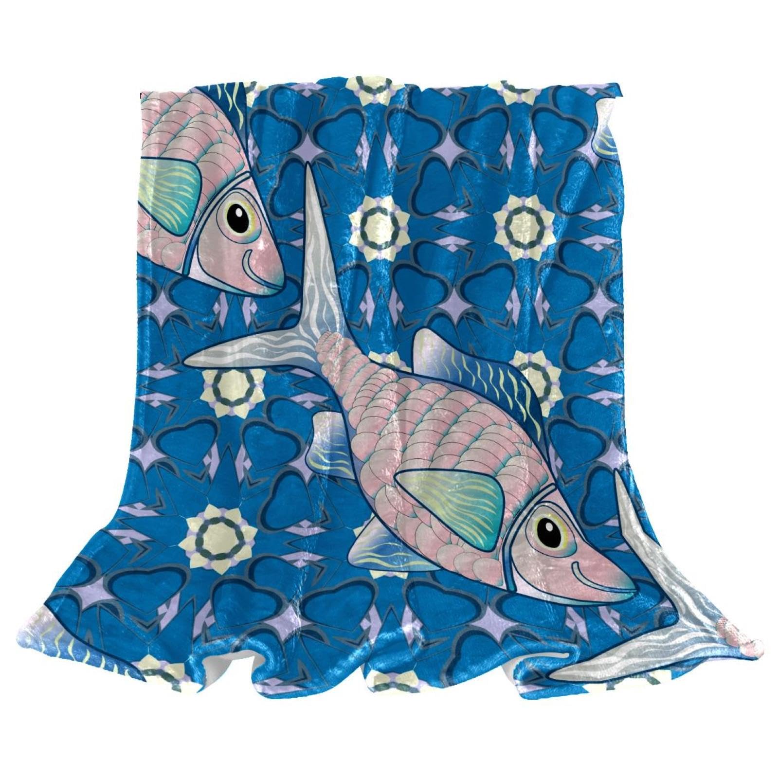 Couverture polaire poisson caricatural 150x130cm pour lit et canapé