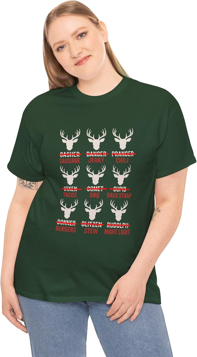 Funny Christmas Reindeer Meat Menu for Deer Hunters Dad Sarcastic Holiday Hunter Humor Graphic Apparel Forest Green