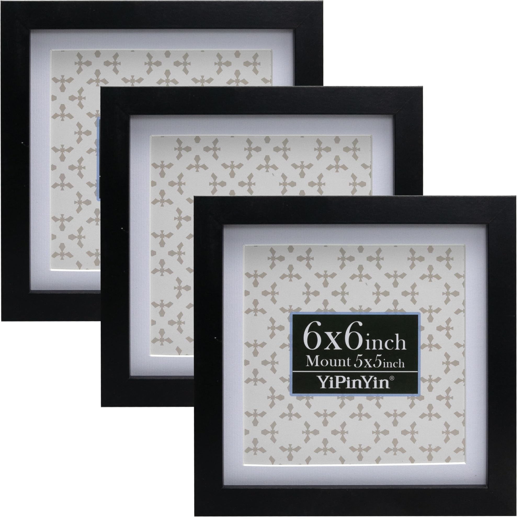 Black 6x6'' Picture Frame Set of 3,with Acid Free Mount For 5x5'' Featuring Premium Acrylic Window,for Tabletop Display or Wall Mounting,An Ideal Choice for Christmas,Weddings Decor — image 1