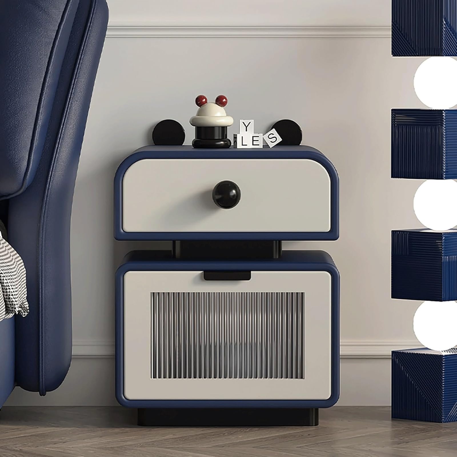 SXZenSpace Creative Nightstand with 2 Drawers and Rounded Handles Bedside Cabinet Portable Table for Bedroom Cute Side Table(Blue,30cm)