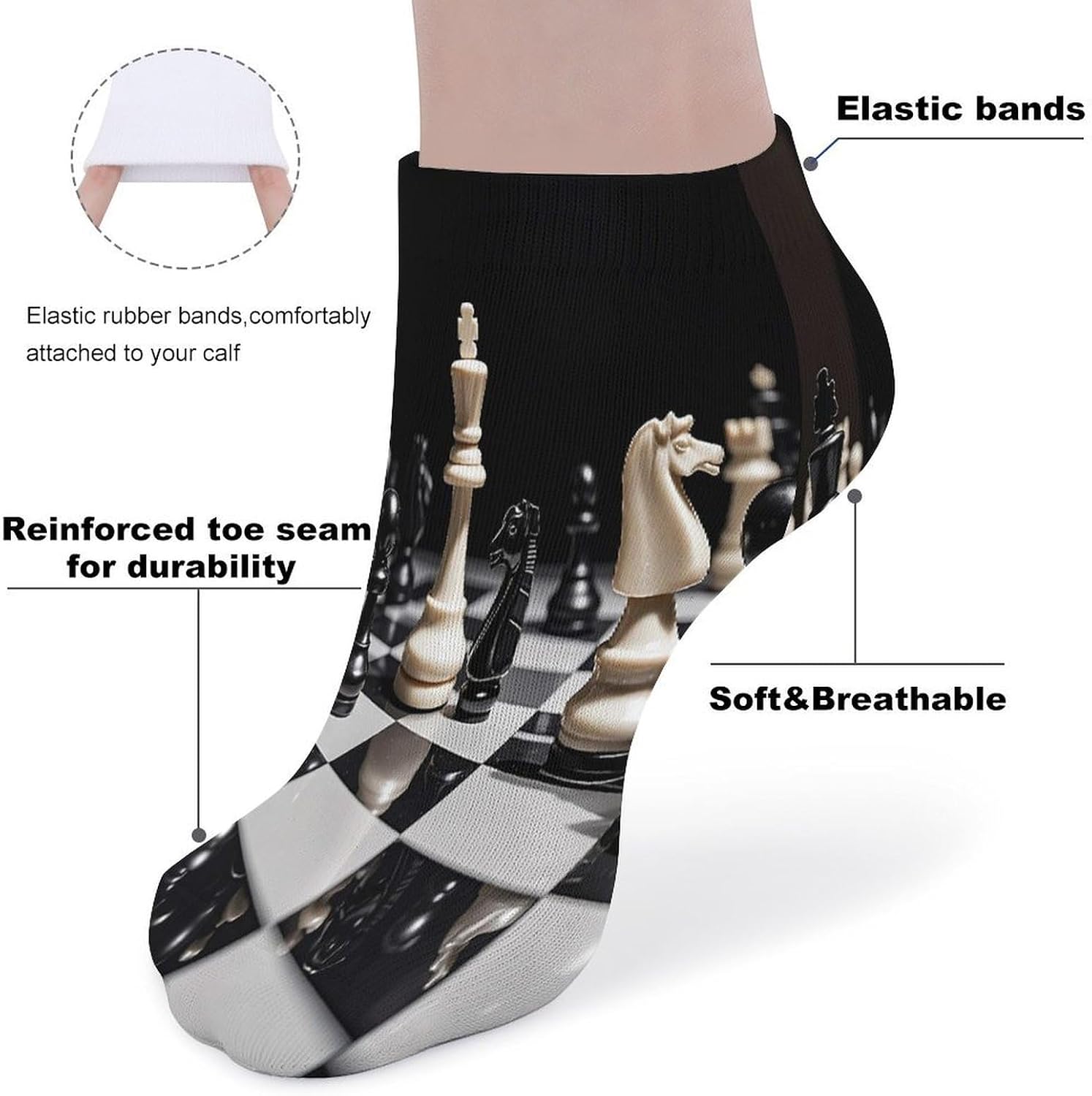 Black And White Chess Ankle Socks for Men Women 5 Pairs