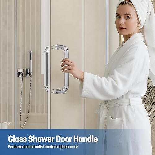 Miniatura 7 de Ranbo Manija tubular de puerta de ducha de níquel cepillado de 8 pulgadas (CTC), acero inoxidable 304 de 14 a 12 pulgadas de grosor y puertas de