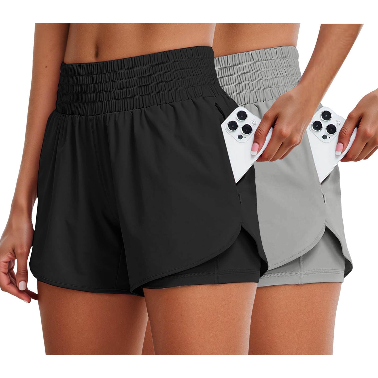 Pantalones Cortos Yoga Cintura Alta con Forro, Transpirables Secado rápido para Gimnasio y Uso General, Mujer, Tejido elástico, cómodos funcionales, Bolsillo
