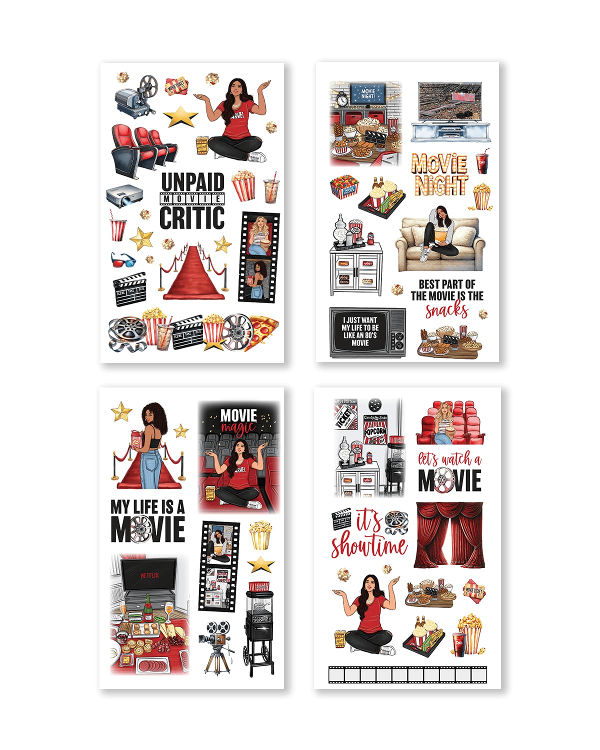 Rongrong My Favorite Things Planner - Adesivi per agende, diari e album di ritagli, 24 pagine, ispirati agli amanti della musica e alle vibrazioni notturne del cinema