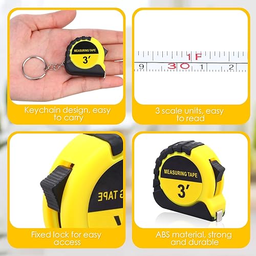 Miniatura 3 de 50 llaveros pequeños de cinta métrica de 3 pies, mini cinta métrica retráctil con candado, cinta métrica de acero a granel, cinta métrica de