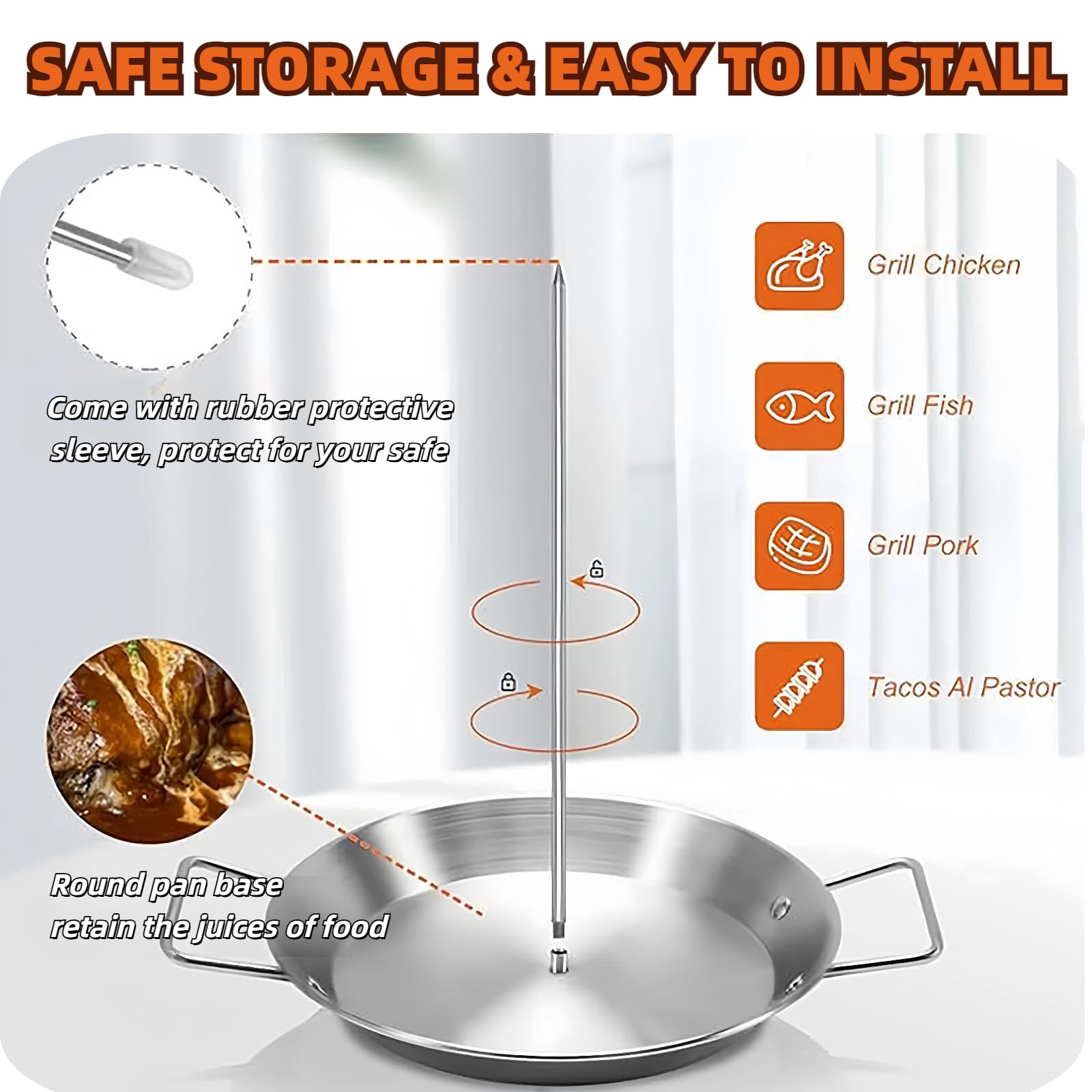 Spiedini verticali per kebab, in acciaio inox, con punte rimovibili da 20/25/30/30 cm, spiedini di pollo, barbecue, kebab, per carne intera, pollo, pesce, salsiccia (set da 3
