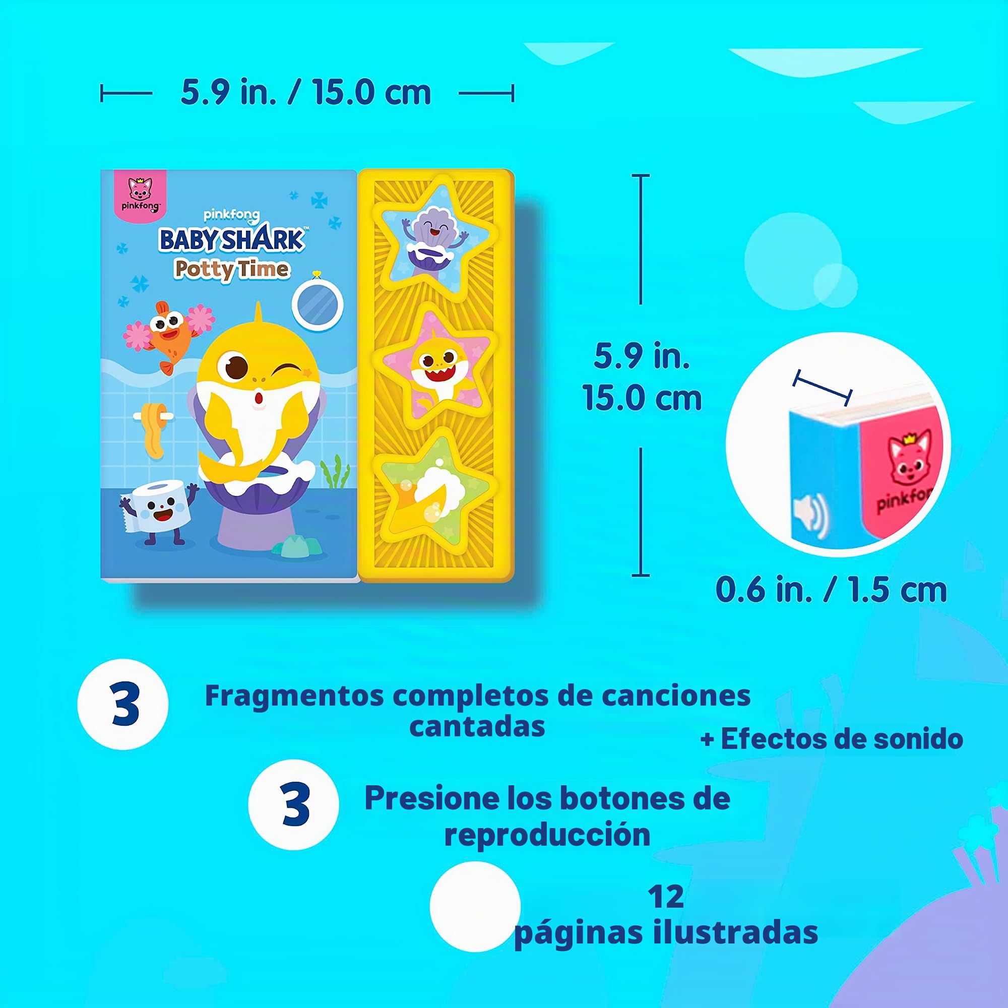 Baby Shark - Libro de sonido de 3 botones: libros interactivos de entrenamiento para ir al baño para niños pequeños, juguetes de aprendizaje