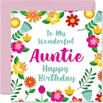 Stuff4 Fun Birthday Cards for Aunt - Wonderful Female - Cute Happy Birthday Card for Aunt from Nephew Niece, Aunty Special Birthday Gifts, 5.7 x 5.7 Inch Floral Greeting Cards Gift for Auntie Aunty