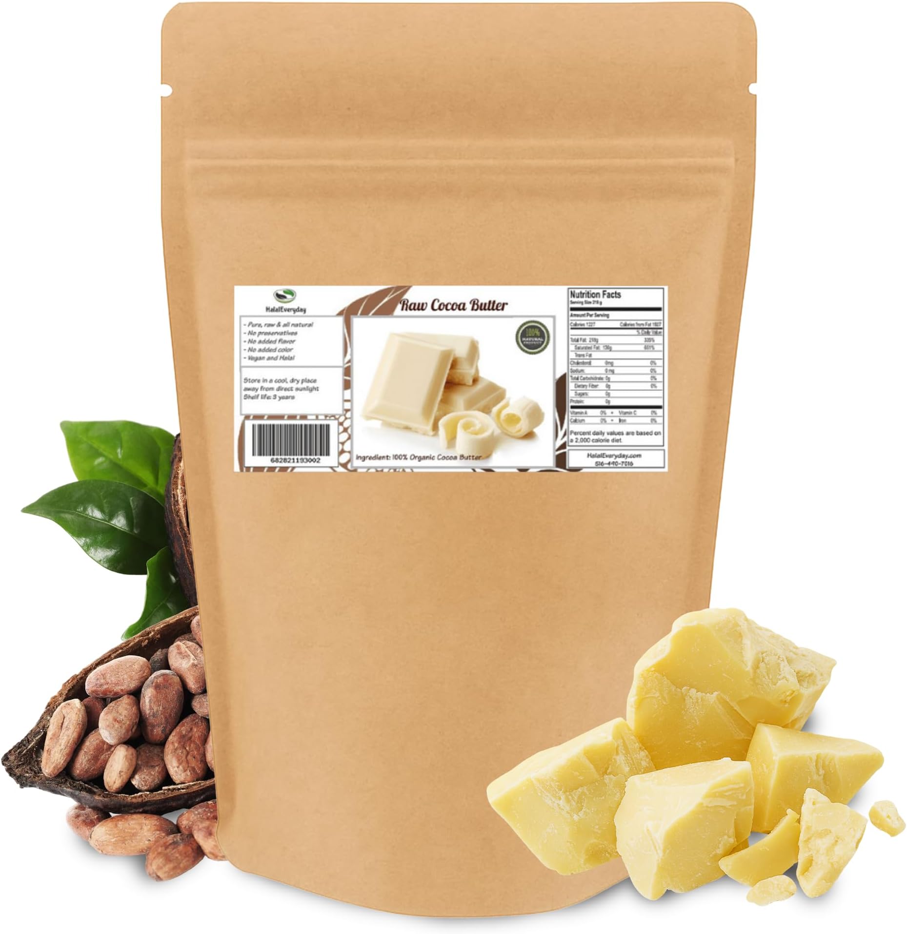 2 Lb Cocoa Butter: Pure, Raw, Unprocessed. Incredible Quality and Scent. Use for Lotion, Cream, Lip Balm, Oil, Stick, or Body Butter. NON-GMO By SaaQin®