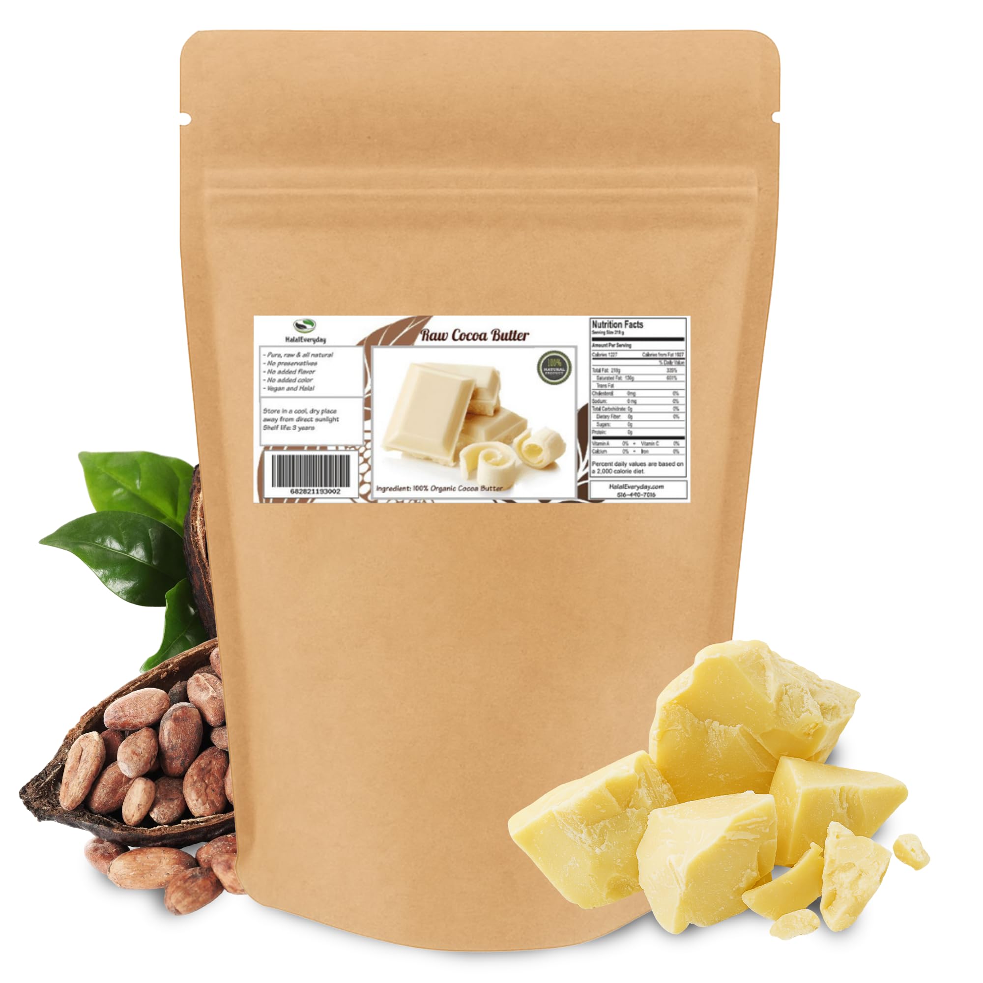 2 Lb Cocoa Butter: Pure, Raw, Unprocessed. Incredible Quality and Scent. Use for Lotion, Cream, Lip Balm, Oil, Stick, or Body Butter. NON-GMO By SaaQin®