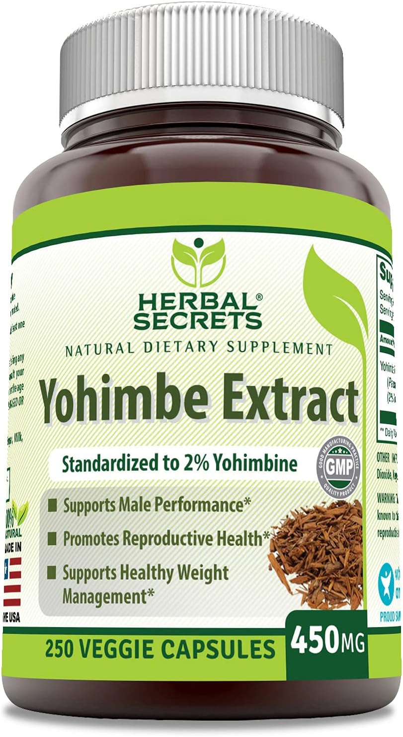Herbal Secrets Yohimbe Extract 450 mg 250 Veggie Capsules