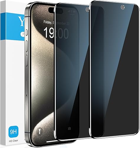 YMHML Paquete de 2 protectores de pantalla de privacidad para iPhone 15 Pro Max iPhone 15 Plus, vidrio templado, pantalla de privacidad antiespía