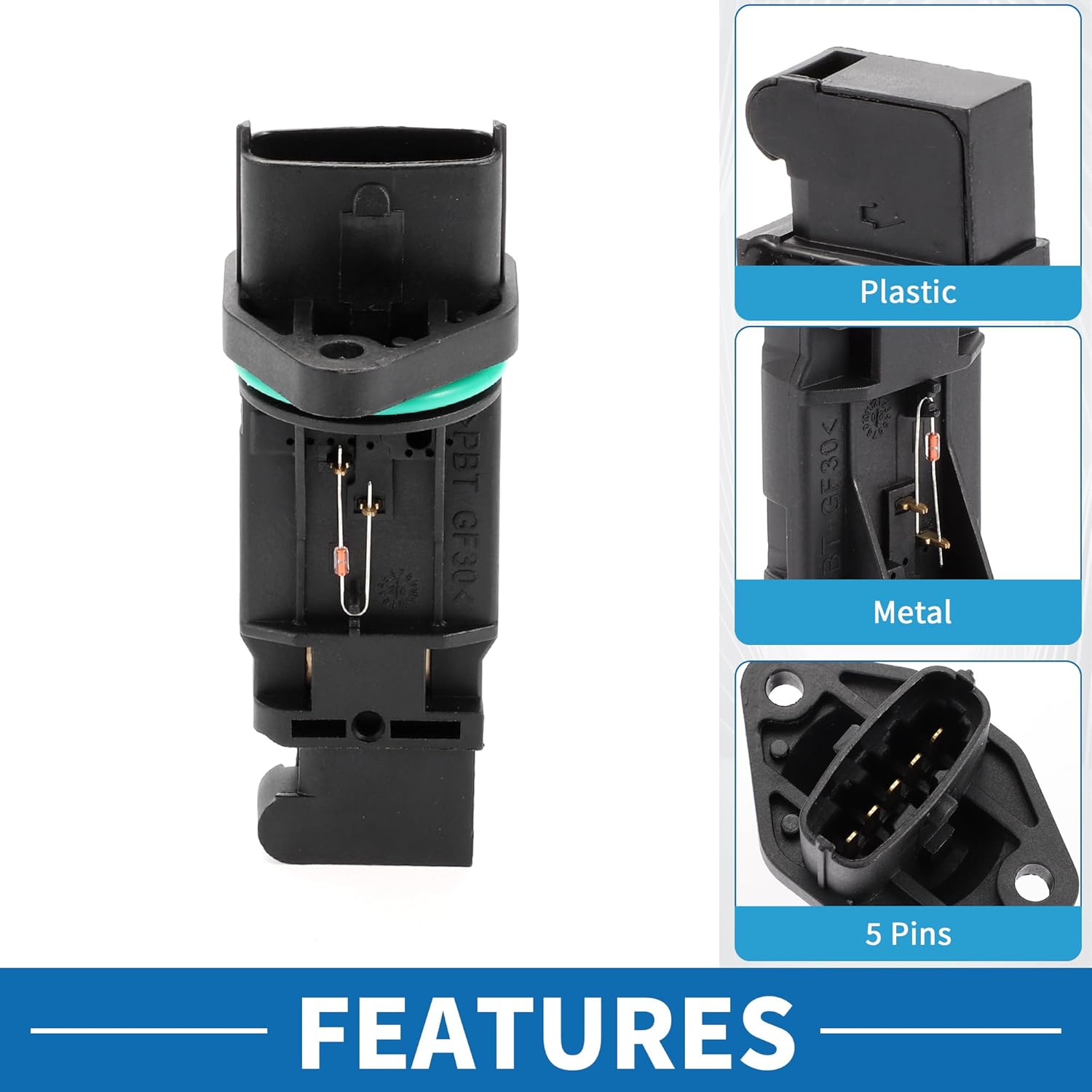 MAF Sensor No.281002Y100 MAF Mass Air Flow Sensor for Kia Spectra 1.8L 2002-2004 Plastic Metal Black
