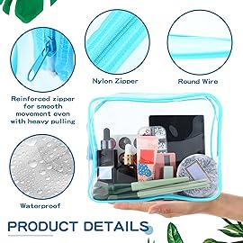Weewooday 12 Pieces Clear Makeup Bags Cosmetic Storage Bags PVC Zipper Pouches Travel Waterproof Makeup Plastic Case for Women Organizing Toiletries Traveling Bathroom(Large,Blue)