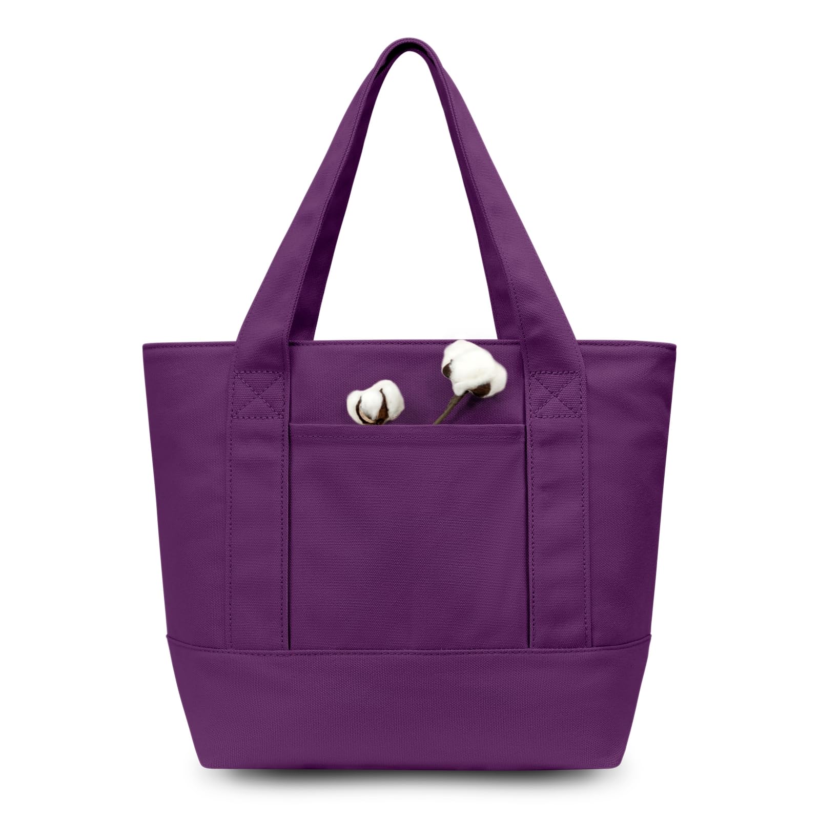 TOPDesign 1-Pack Small Canvas Tote Bag with an External Pocket, Reusable Bag, Top Zipper Closure, Daily Essentials (Purple)