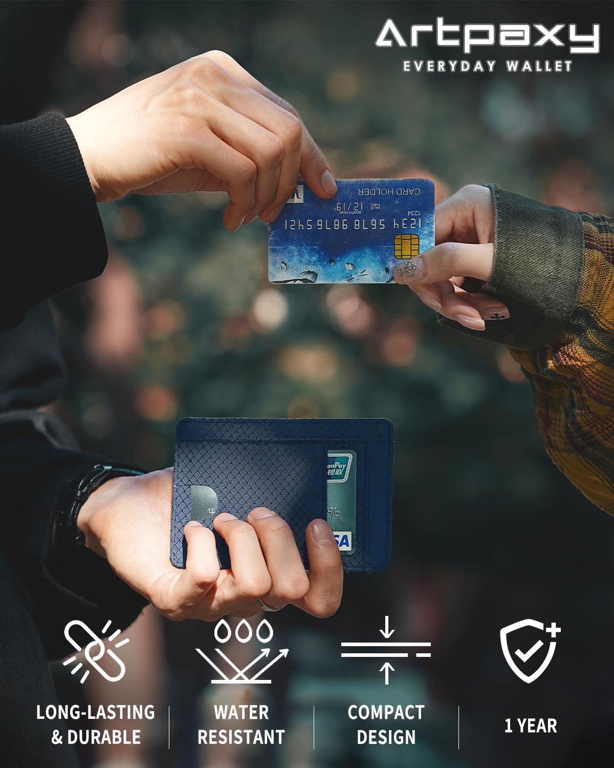Artpaxy Slim Wallet for Men & Women, Minimalist Front Pocket Card Holder for Travel, RFID Blocking, Water Resistant Nylon Wallet for ID & Cash & Credit Card