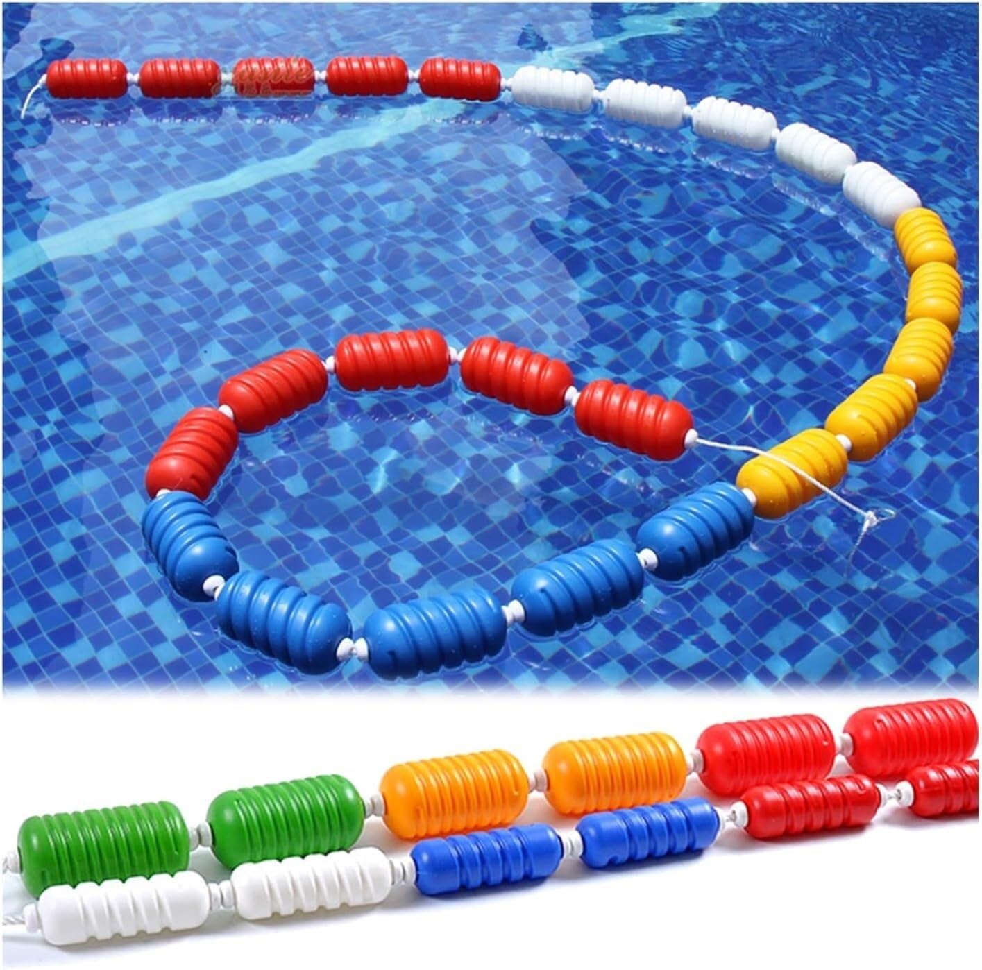 Kit de separadores de carril de piscina, cuerda de competición duradera con diseño en espiral flotante, perfecta para accesorios de seguridad en interiores y exteriores (6 cm 9/29.53 pies)