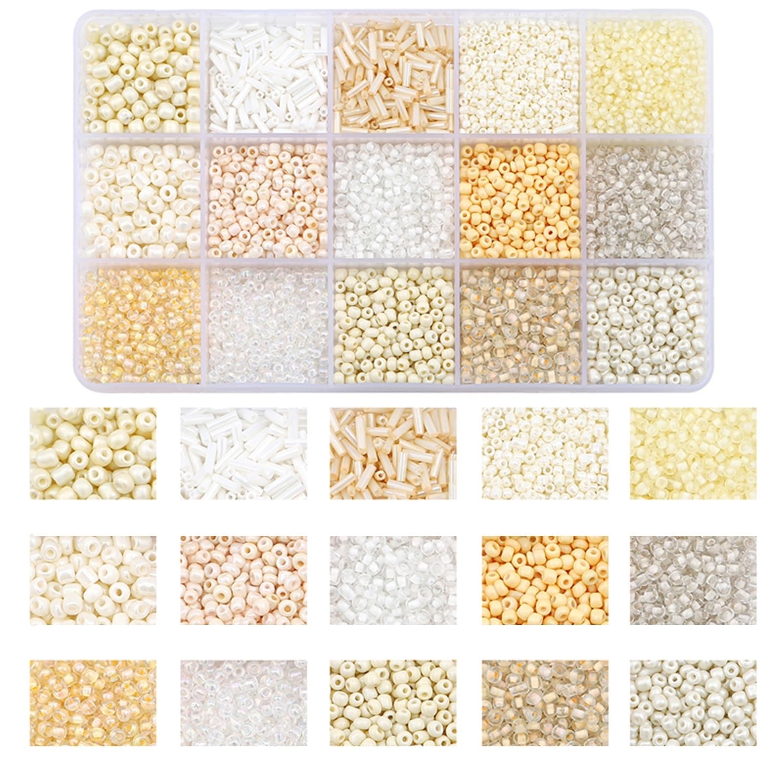 QuxetlRyz Craft Beading Kit 15 Colors Glass Beads Set for Bracelet Making Spacer Loose with Storage Box Tube Kit for DIY Craft Necklace Charms(Color6)