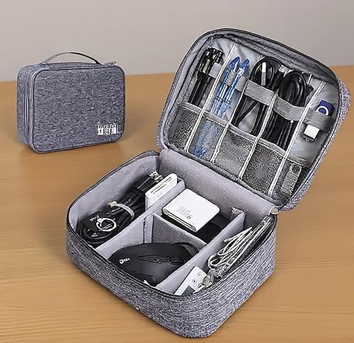 Organizador de electrónica, bolsa de almacenamiento digital portátil impermeable, estuche organizador de cables de viaje, gris
