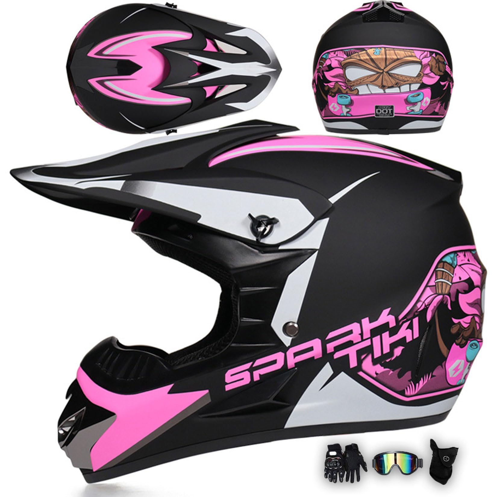 MODRYER Off-Road Motorcycle Helmet Mens Womens Motocross Helmets Motorbike Helmet Full Face W/Ventilation System, Goggles Gloves Mask, For ATV Dirt Bike MTB MX Enduro,Pink-M/54~55cm