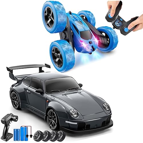 2 Pack RC Drift & Stunt Cars,1:24 Scale Remote Control Car, 4WD High Speed RC Drift & Stunt Car with LED Lights, 360° Flips, 2.4GHz, 20KM/H, USB-C Batteries, Gift for Adults, Boys and Girls