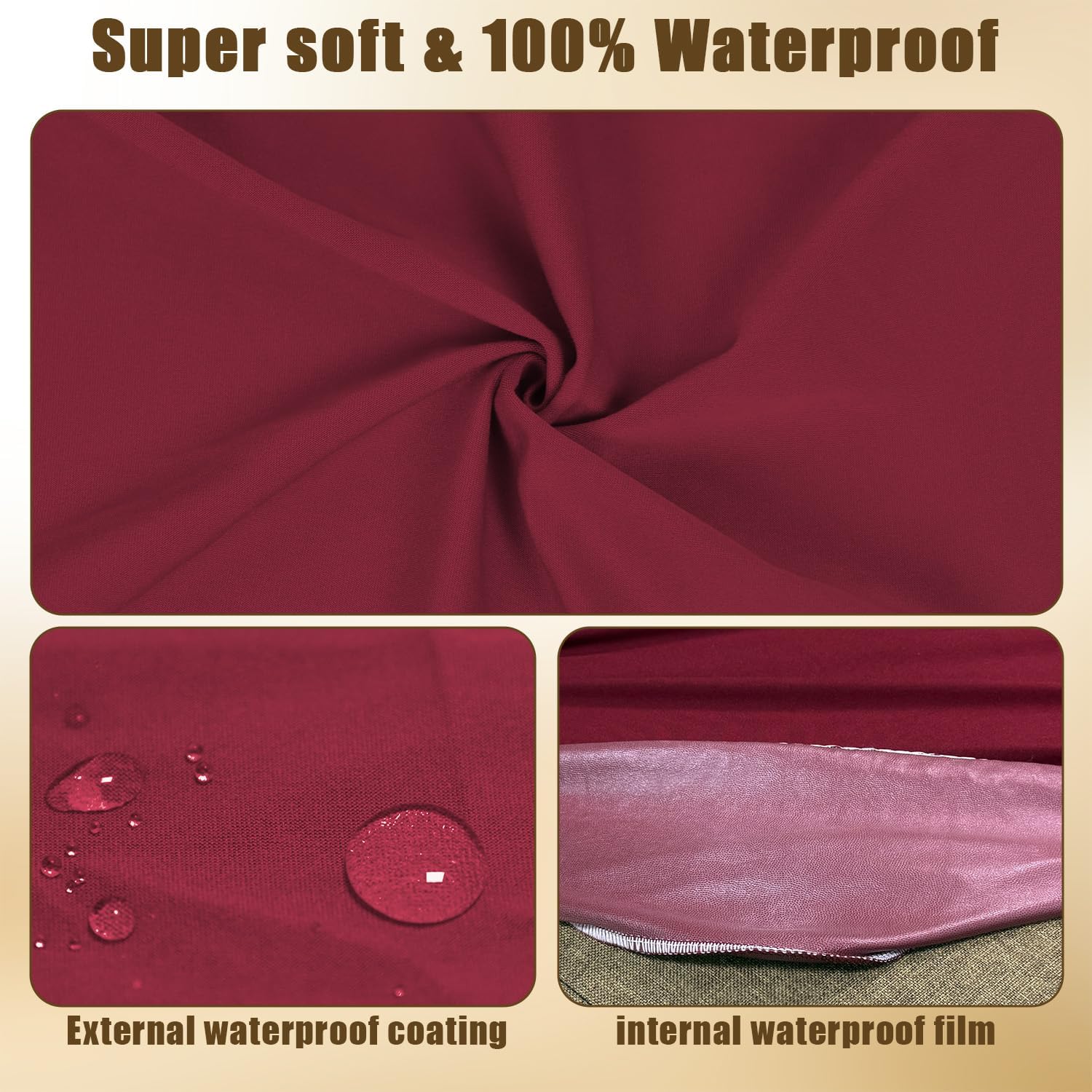 JQinHome Waterproof Dining Chair Seat Covers Set of 6 | Soft Removable Washable Chair Covers for Dining Room,Rear Gap Hook-and-Loop| Elastic Non-Slip, Full Rear Coverage | Wine Red