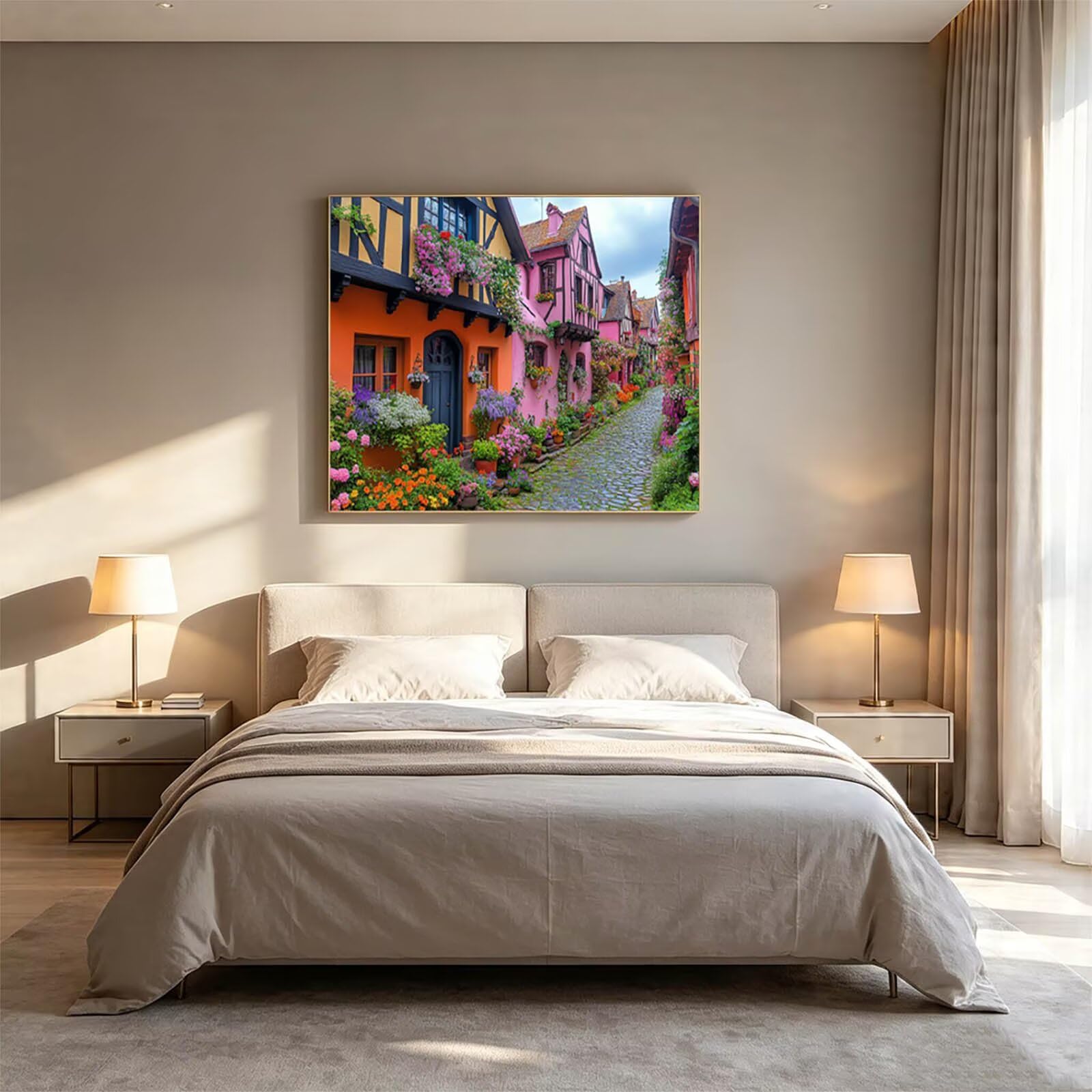 Dipingere con i Numeri Adulti Flower Tele per Dipingere 100x135cm ZSHS2485 | Kit Pittura Hobby Creativi Adulti con Colori Acrilici Pennello Paittura Tela Vista Stradale per Quadri Moderni Soggiorno