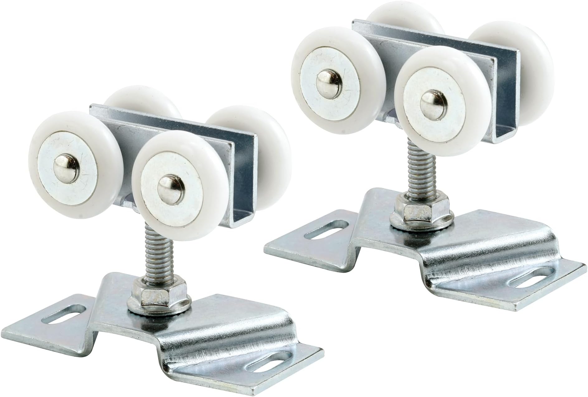 Prime-Line N 7449 Door Roller Assembly, 7/8 In, Convex, Plastic Tires, Steel Bracket and Ball Bearings (2 Pack), Zinc