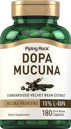 Piping Rock DOPA Mucuna Cápsulas  180 unidades  15% L-DOPA  Extracto de Mucuna Pruriens  Suplemento sin OMG, sin gluten