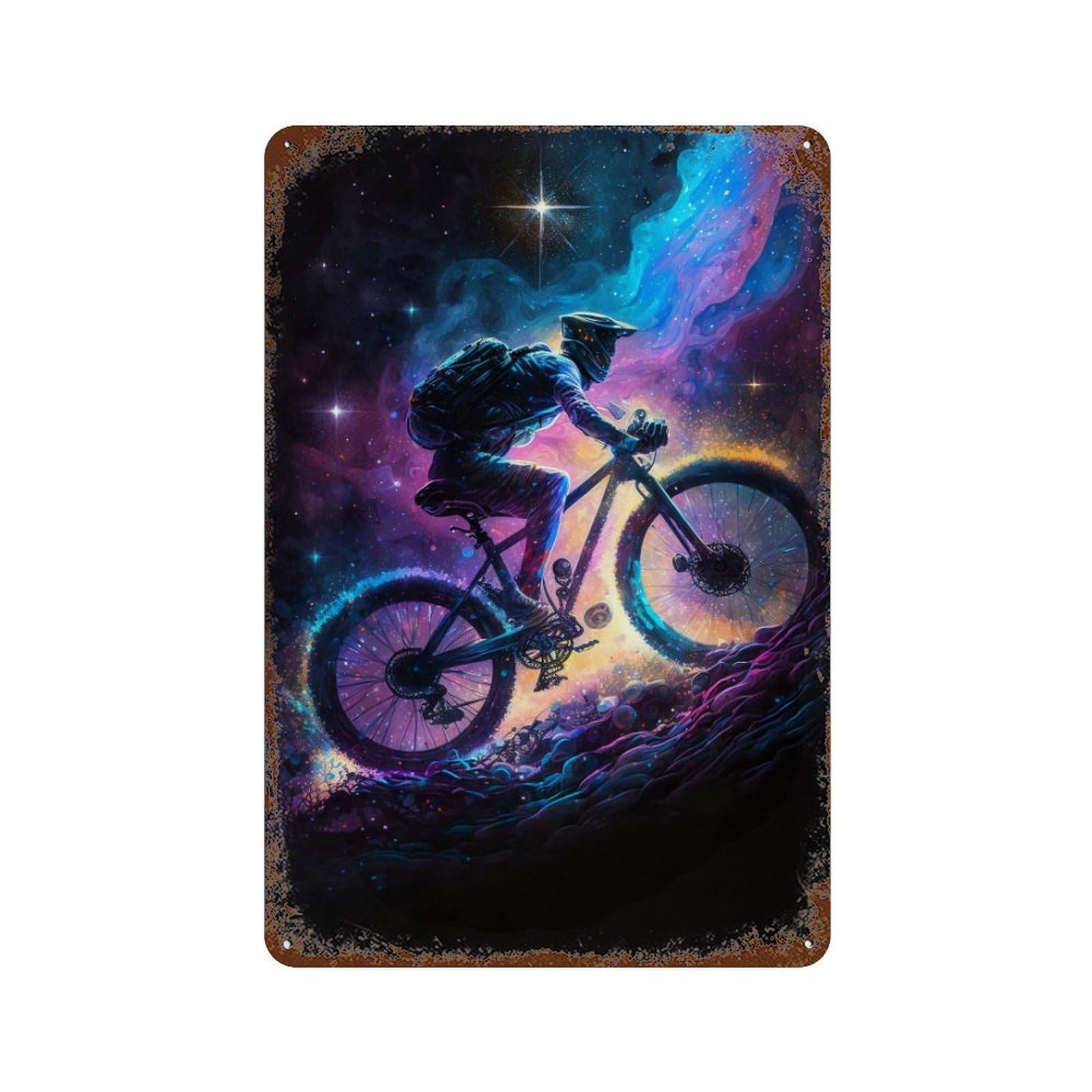 Rust Effect Galactic Cycling Adventure Retro Metal Sign 11.8"x7.9", Novelty Wall Decor for Bistro, Counter And Cafe Decor