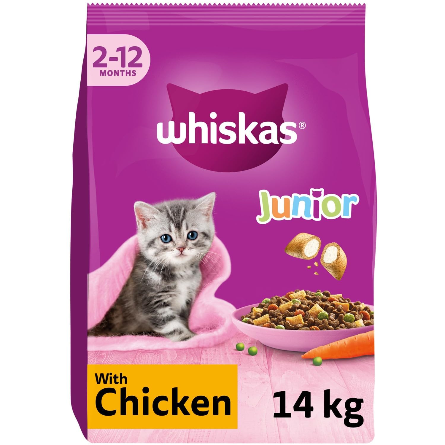 whiskas Junior Kitten Dry Food, Cat Biscuits, Chicken, 14kg (2 x 7kg)
